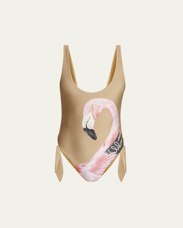 Flamingo Print Cutout One-Piece Swimsuit